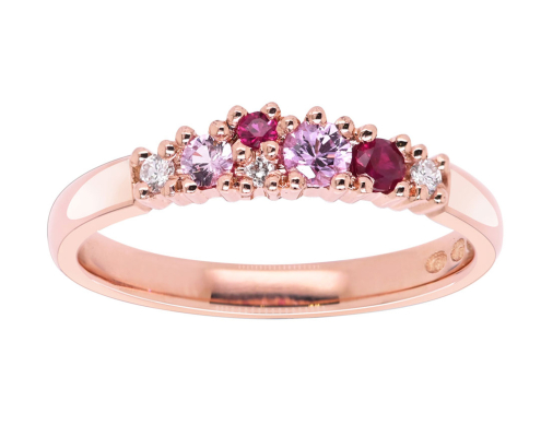 Princess Marianne timantti-safiiri-rubiinisormus yht. 0,05ct W/SI 14K kierrätyskultaa