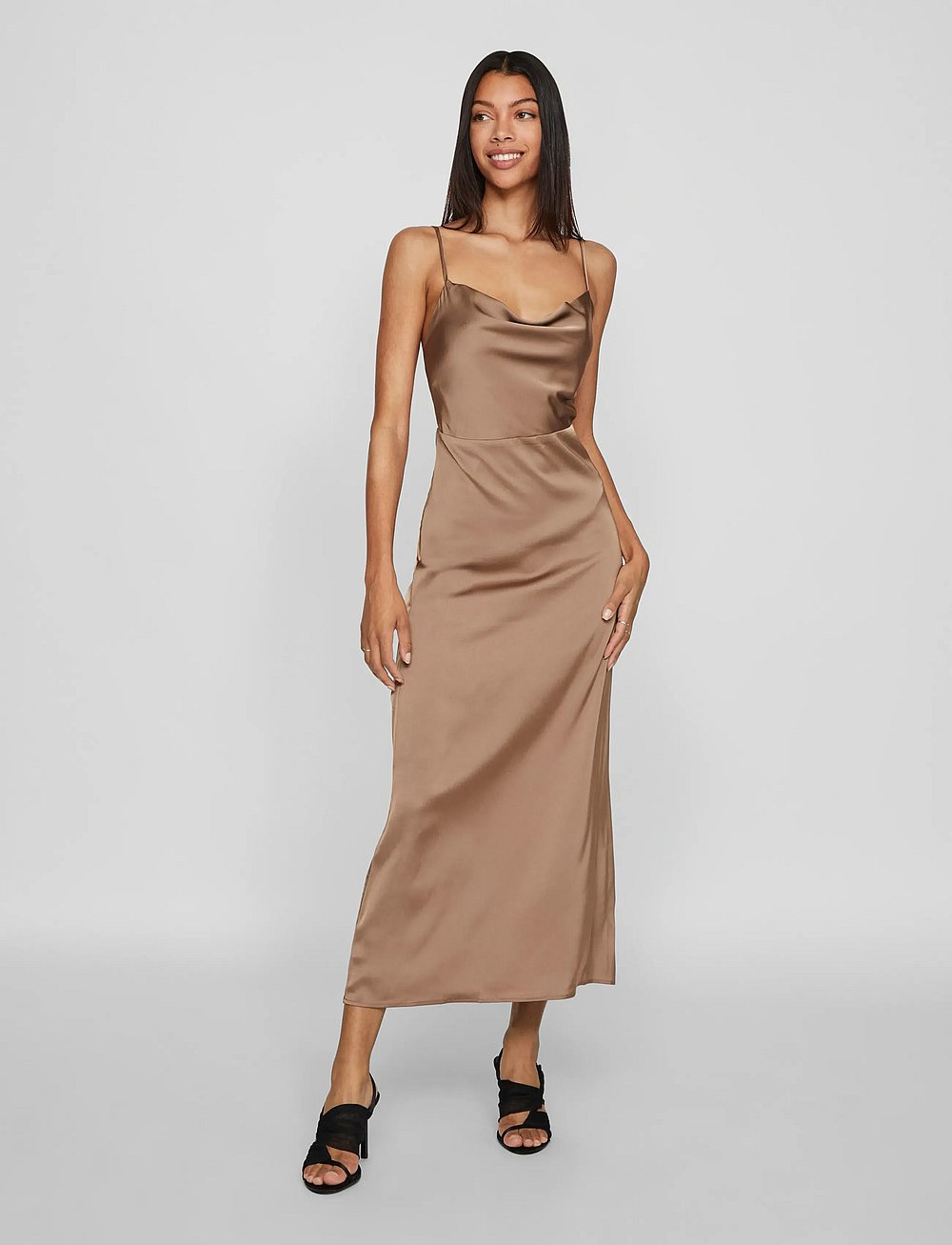 VILA Viravenna Strap Ankle Dress – edullinen satiininen midimekko